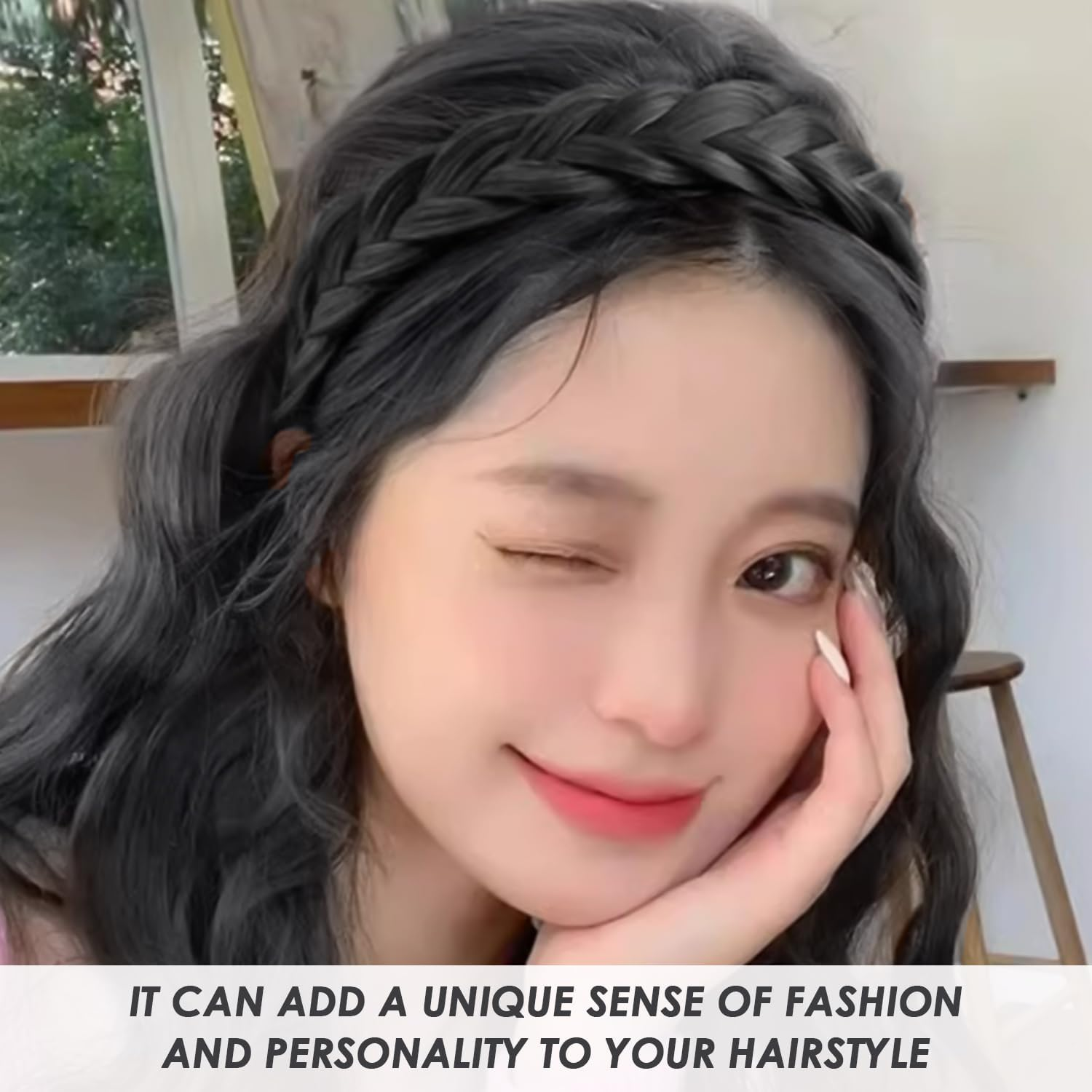 1 Black Braided Headband and 2 Hair Bands, Creative Headbands, Women'S Headbands, Elastic Hair Bands, Hair Accessories image number 4