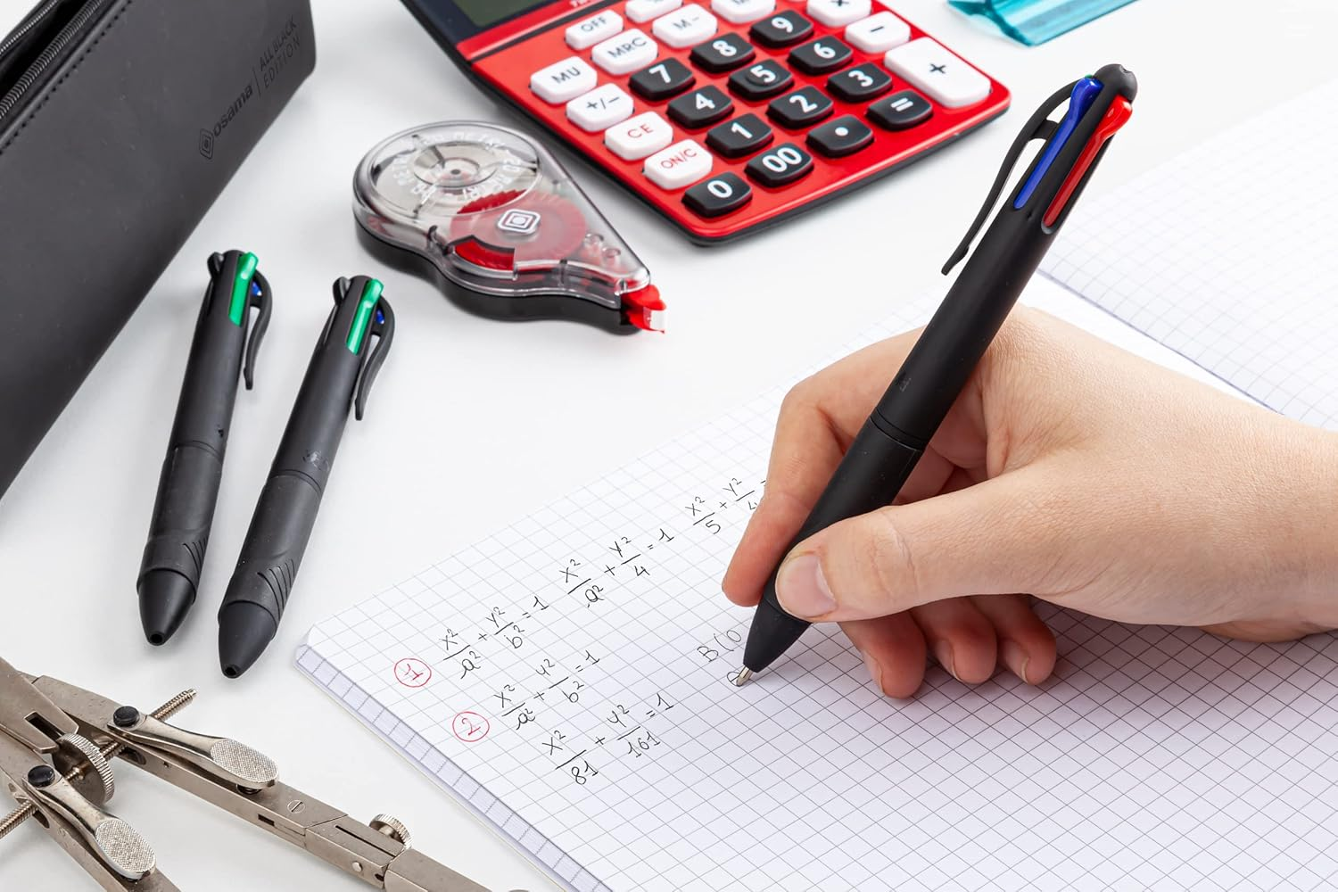 Osama 4 Multi - Set Retractable Ballpoint Pens 4 Colours 6 Pieces 4 Colour Ballpoint Pens 0.1Mm with Black, Blue, Red and Green Ink, Ideal for Writing and School Supplies, University, Office, Black image number 5