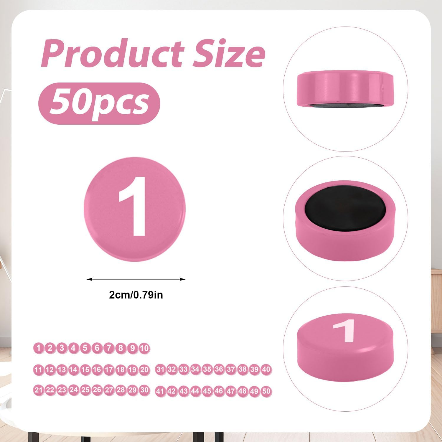 Gosknor 50Pcs Magnetic Numbers, Pink, 0.8" Round, Plastic, Playful Functional, Classroom Office Home, 50 Pieces image number 5