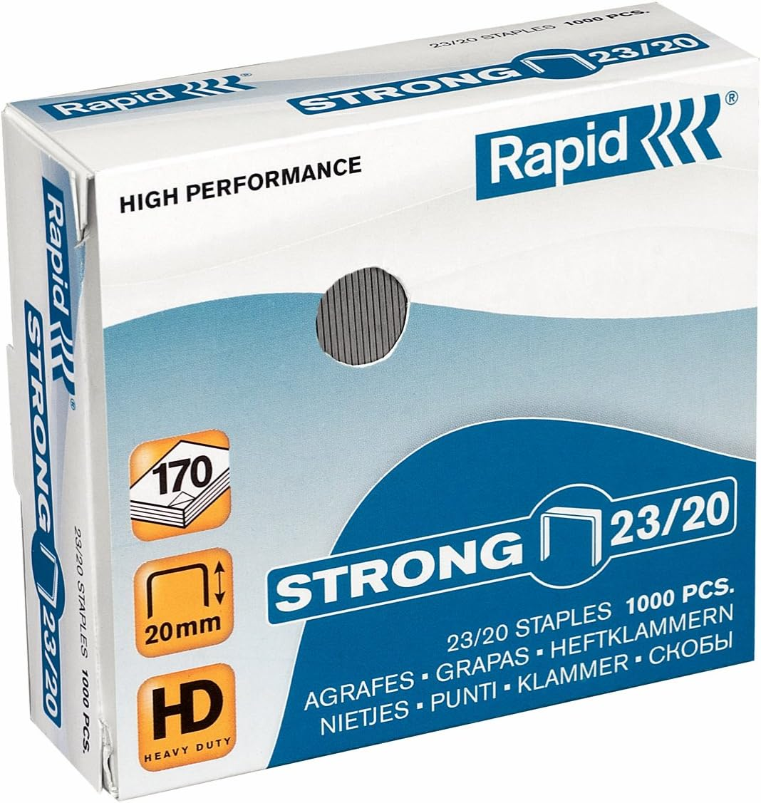 Rapid 24870400 23/20 Strong Staples, Galvanised Wire, 20 Mm Leg Length, 40 Sheets, Pack of 1000 image number 2
