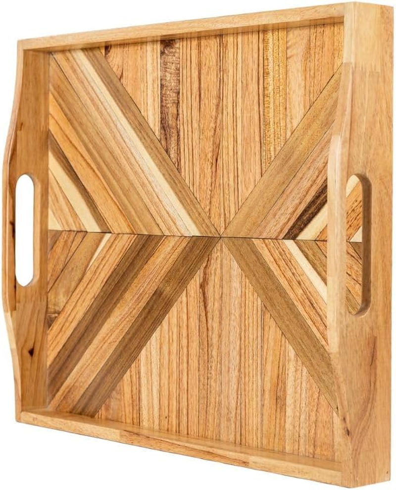Handmade Wooden Serving Tray - 3 Style Design Collection | Solid Wood Inlay, Matte Finish | Ideal for Weddings & Housewarming Gift image number 6