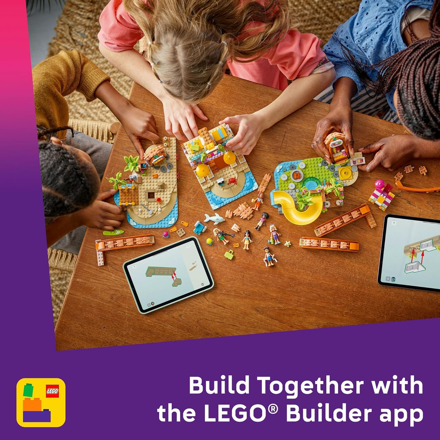 LEGO&reg; Friends Family Vacation Beach Resort 42673 Building Set Toy for Girls and Boys Aged 8 Years Old and Up, Kids&rsquo; Travel Playset with 6 Minidolls, Dolphin Figure and Baby Turtle image number 3