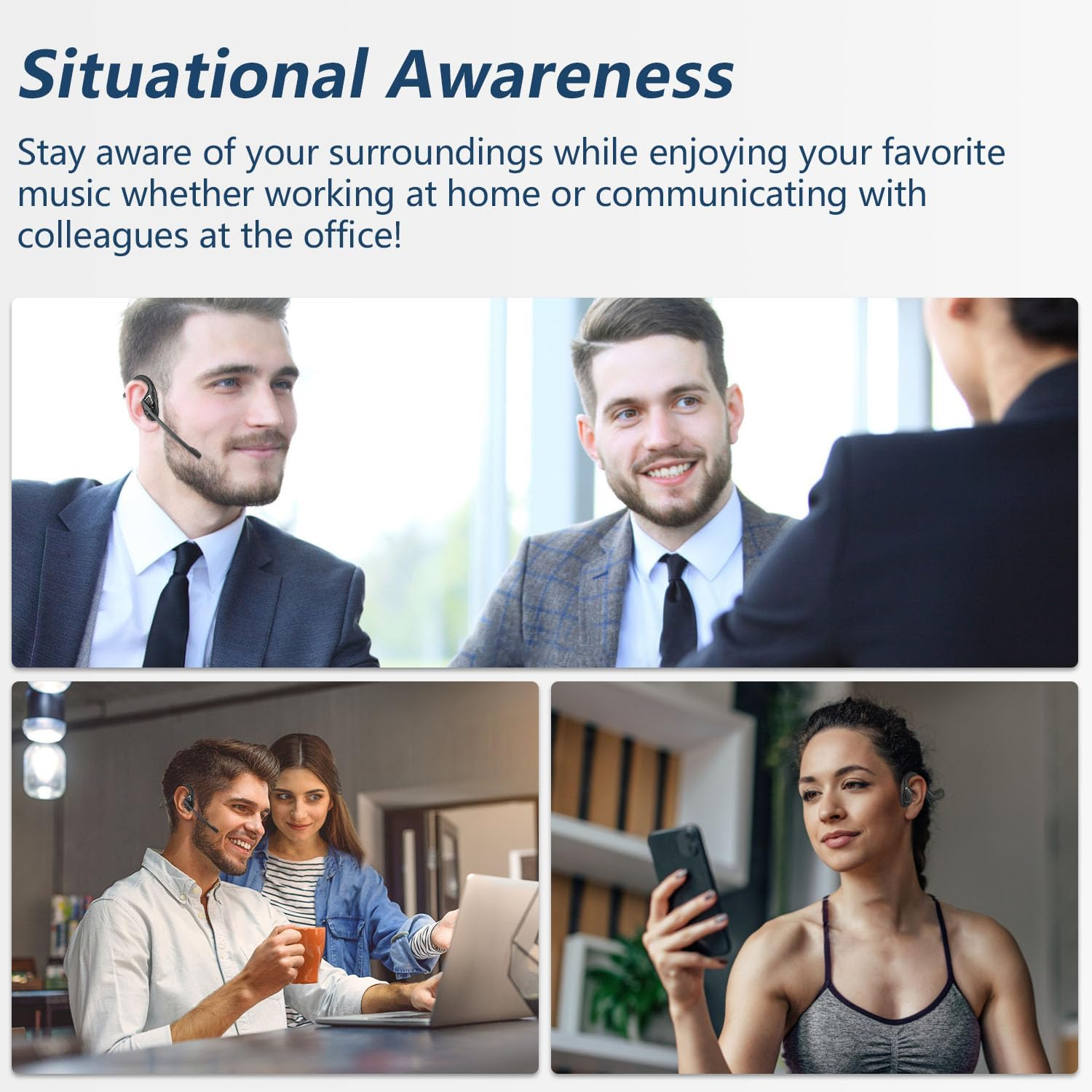 BANIGIPA Open Ear Headphones, Air Conduction Bluetooth Headset, Wireless Earphones Stereo W/Noise-Canceling Boom Microphone, 8 Hrs Playtime, Light and Comfortable for Cell Phone Sport Office Driving image number 4