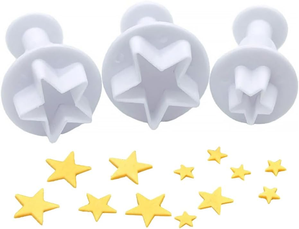 3 Pieces Star Mini Fondant Plunger Cutter Set Plastic Fondant Cake Molds DIY Biscuit Baking Molds (Star) image number 5