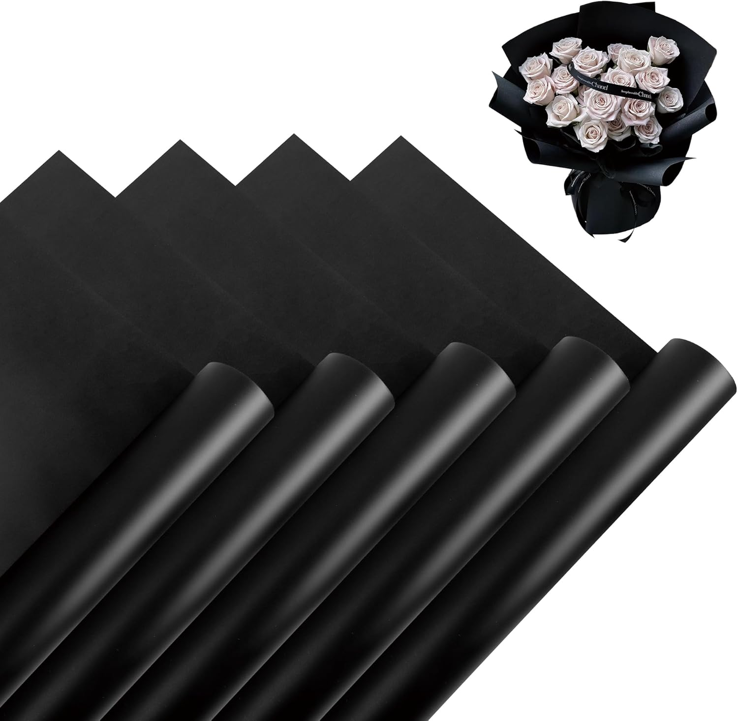 Gold Edge Wrapping Paper 20 Sheets - White Floral Gift Wrap with Golden Border for Bouquets, Wedding, Anniversary, Gift Packaging, Flower Shop