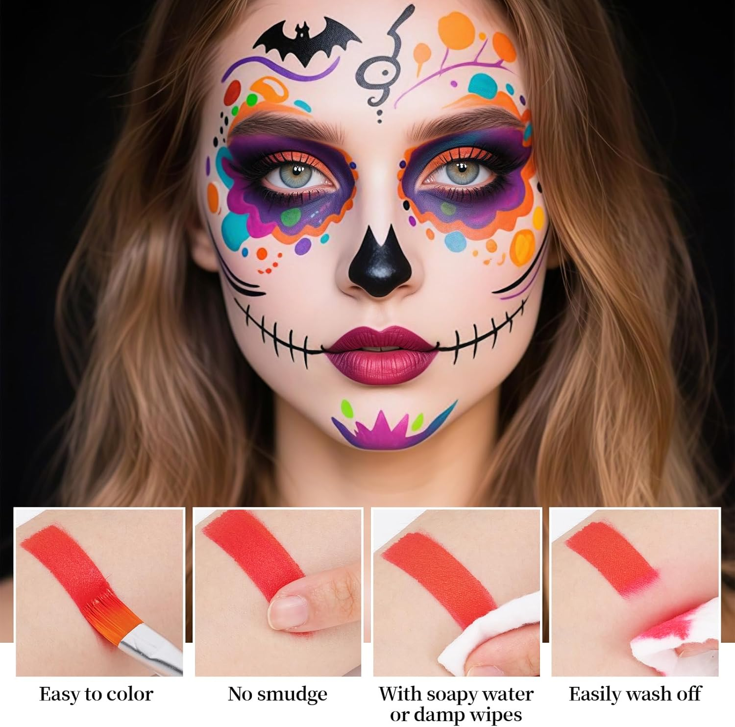 YBUETE Face Painting Kit, 42 Color Water Based Easy Body Painting Kits with Brushes Glitter Gems, Professional Non Toxic Make up Set for Carnival, Halloween, Costume Party and Any Creative Activity image number 1