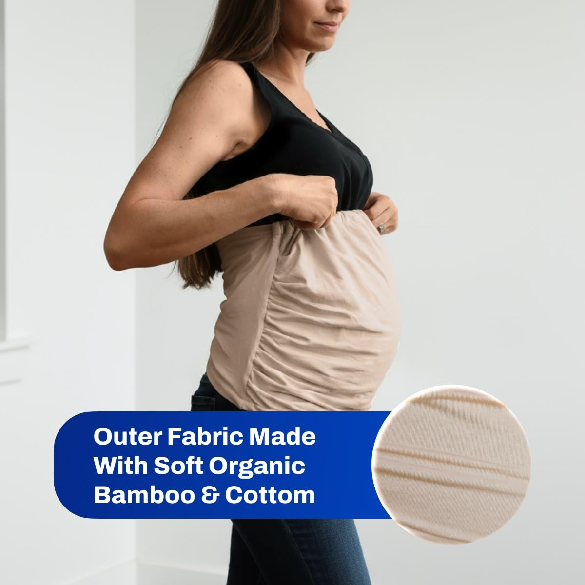 Defendershield EMF 5Th Generation Radiation Protection Baby Belly Band for Pregnancy Maternity Organic Bamboo Cotton Blend, Beige, Large image number 3