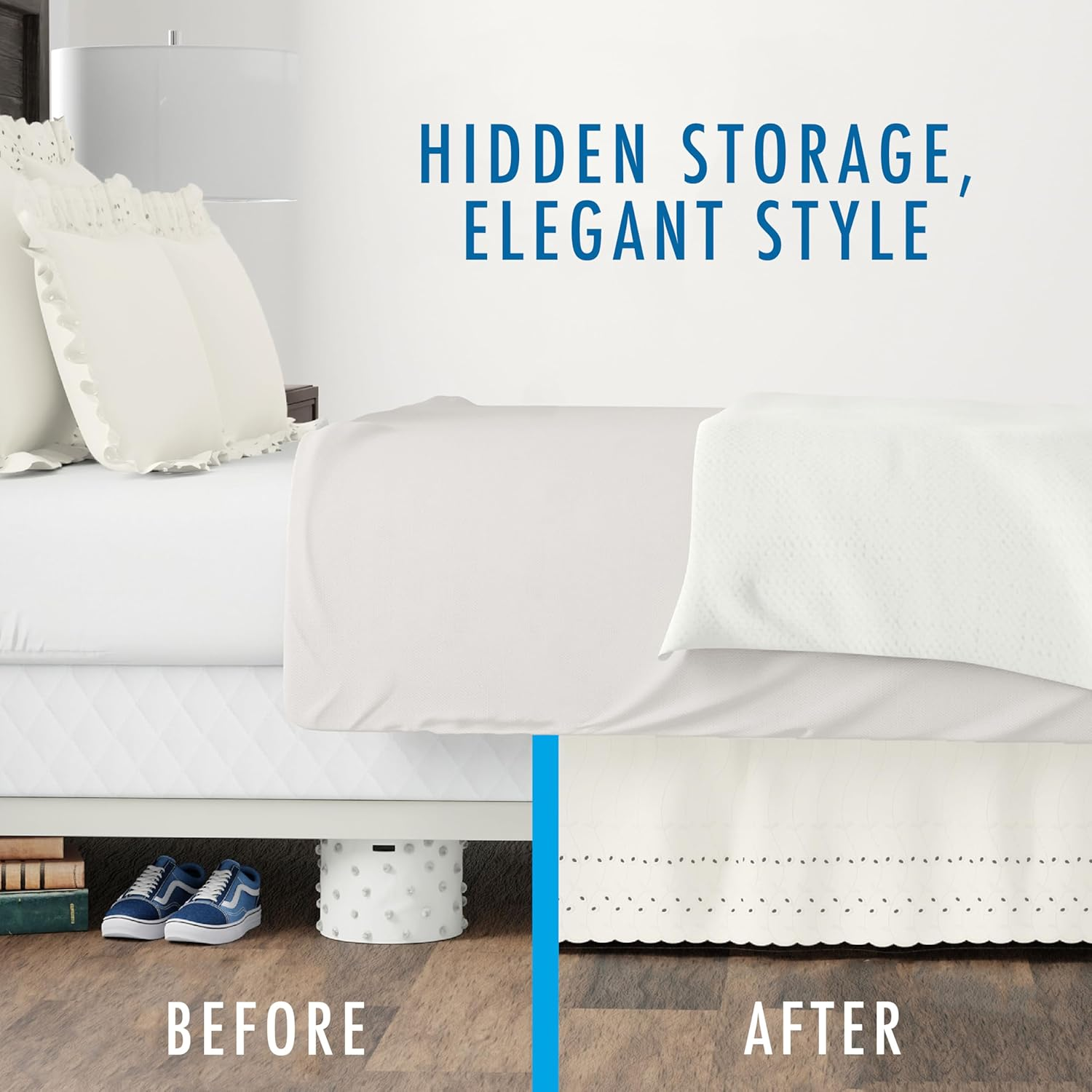 Eyelet Ruffled Bedskirt &ndash; Ruffled Bedding with Gathered Styling &ndash;14&rdquo; Drop, Queen, Bone Ivory image number 2