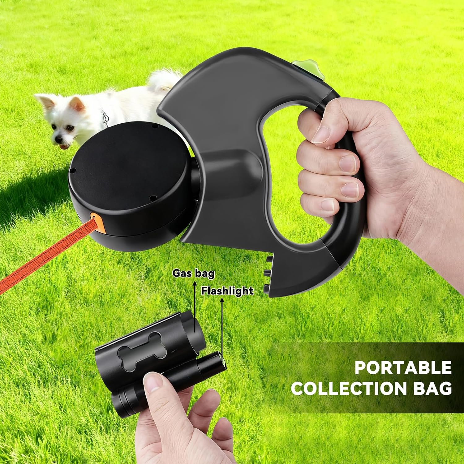 Nimomo Dog Lead Retractable Double Dog Lead Pet Leash 1 Tow Rope 2 Double with Torch and Pocket Dispenser