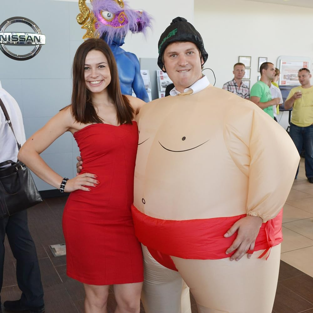 Inflatable Sumo Wrestler Suit Costume for Adult Blow up Halloween Party Fat Suit Fancy Families Member Game image number 4