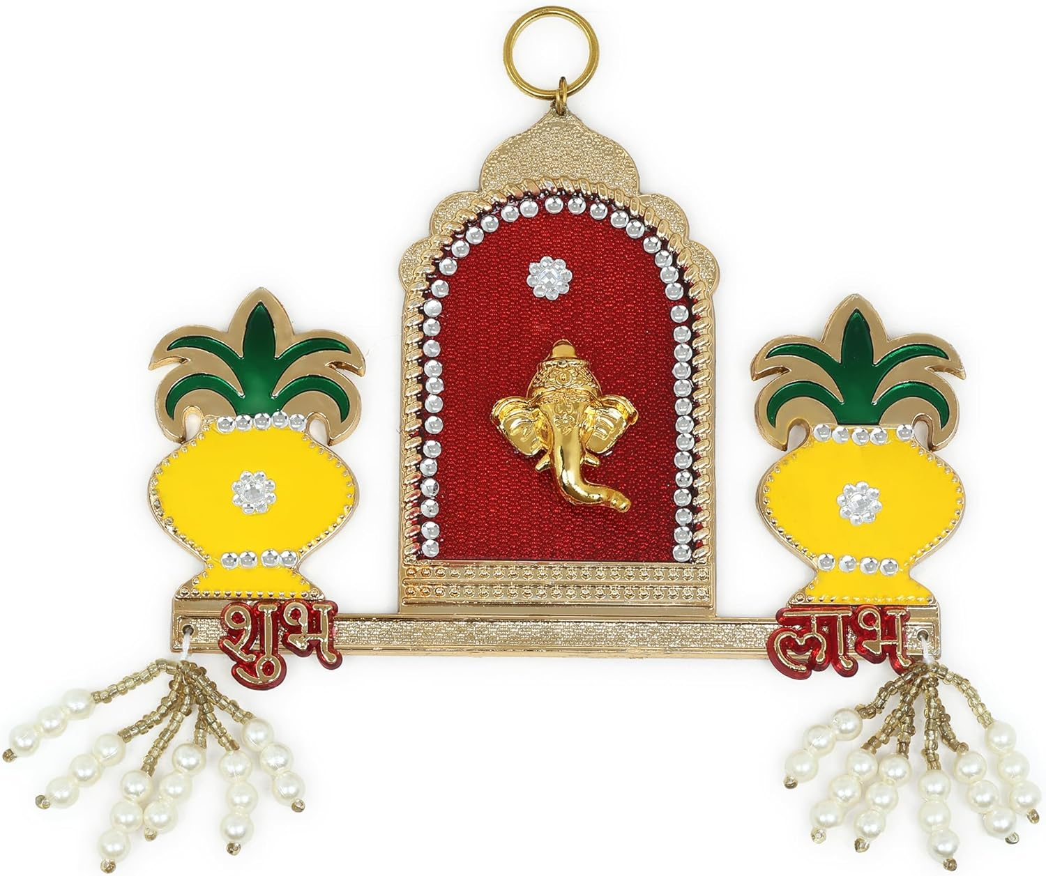 Diwali Ganesh Shubh Labh Acrylic Rangoli Set with Laxmi Charan Pagla Wall Hanging | Acrylic Kalash Design Shubha Labh & Laxmi Padhuka for Home Office Temple Mandir Pooja | Traditional Festival D&eacute;cor image number 1