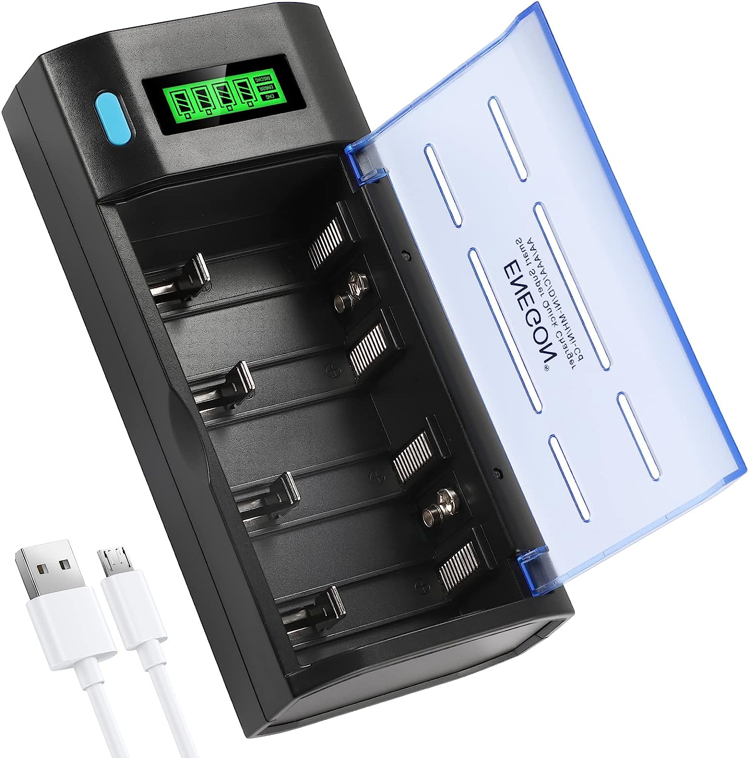ENEGON Smart Multi-Function Fast Battery Charger for AA AAA C D 9V Rechargeable Batteries with Micro-Usb and USB-C Input, LCD Display (Ni-Mh Ni-Cd Rechargeable Battery) image number 3