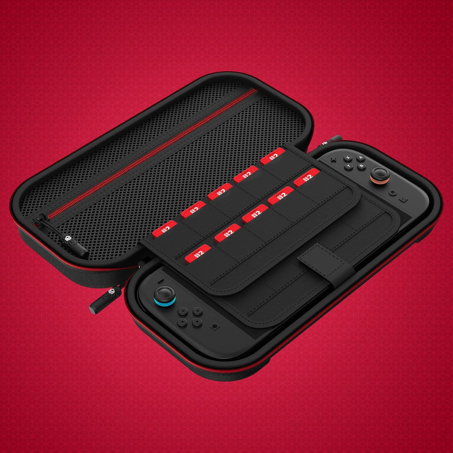 Powerwave Premium Carry Case Black Crimson for Nintendo Switch 2, Durable Protective Hard Shell, 30 Game Cartridge Slots, Mesh Pocket, Portable Travel Storage Case image number 2