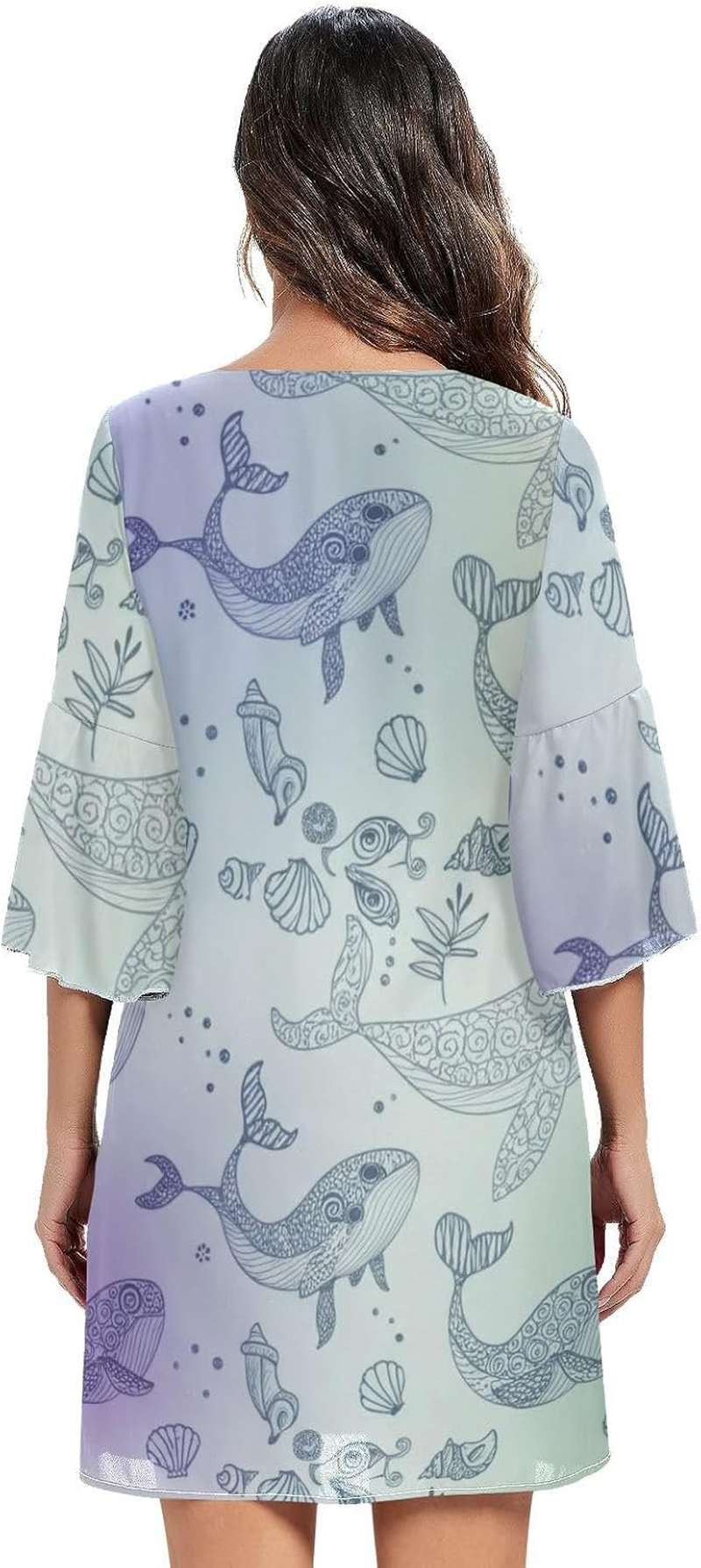 Cute Whales Pastel Casual Dress Printed Line Maternity Dress S-XXL image number 3