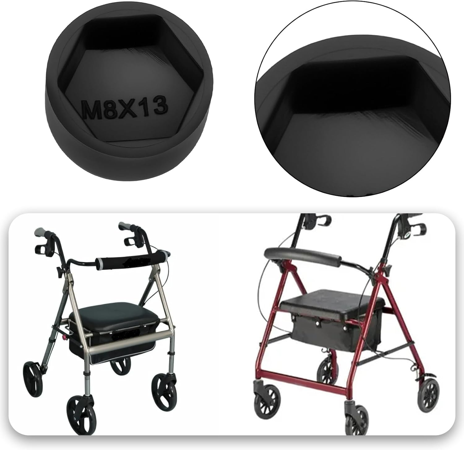 Ecsing 10Pcs Axle Nut End Caps Wheel Nut Caps Bolt Covers 1/2" Flat Head Hex Socket Cover Protectors for Rollator Walker Compatible with Drive R726 R728 image number 3