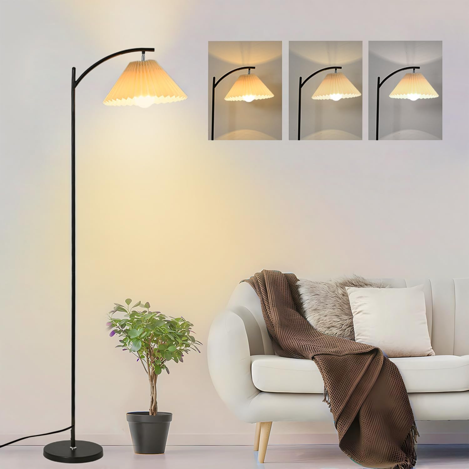 Fabric Shade Adjustable Lamp Head Modern Standing Lamp with 9W 3 Color Temperatures LED Bulb for Living Room, Reading, Office, Bedroom, Hotel image number 6