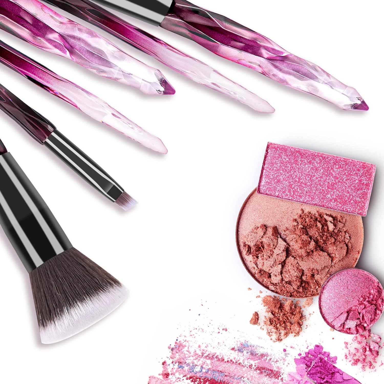 DUAIU Makeup Brushes 15Pcs Premium Synthetic Bristles Crystal Handle Set Kabuki Foundation Brush Face Lip Eye Makeup Brush Sets Professional with Starry Gift Box(Purple) - Purple image number 4