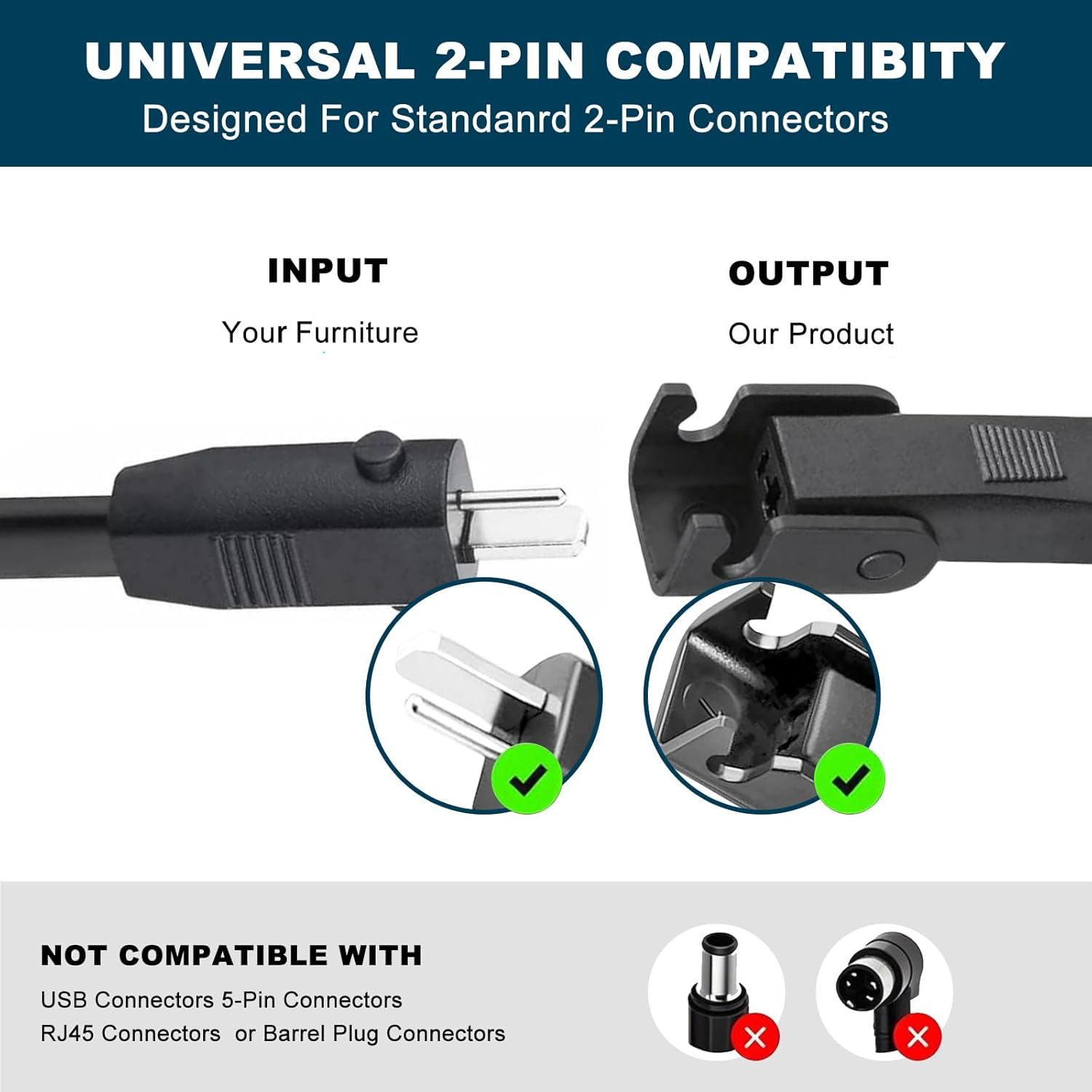 Universal Battery Pack for Reclining Furniture, 2600Mah Rechargeable Battery Pack for Electric Recliner, Power Sofa, Couch, Lift Chair- Fits 2-Pin Furniture, Wireless Battery Set with Extension Cord image number 6