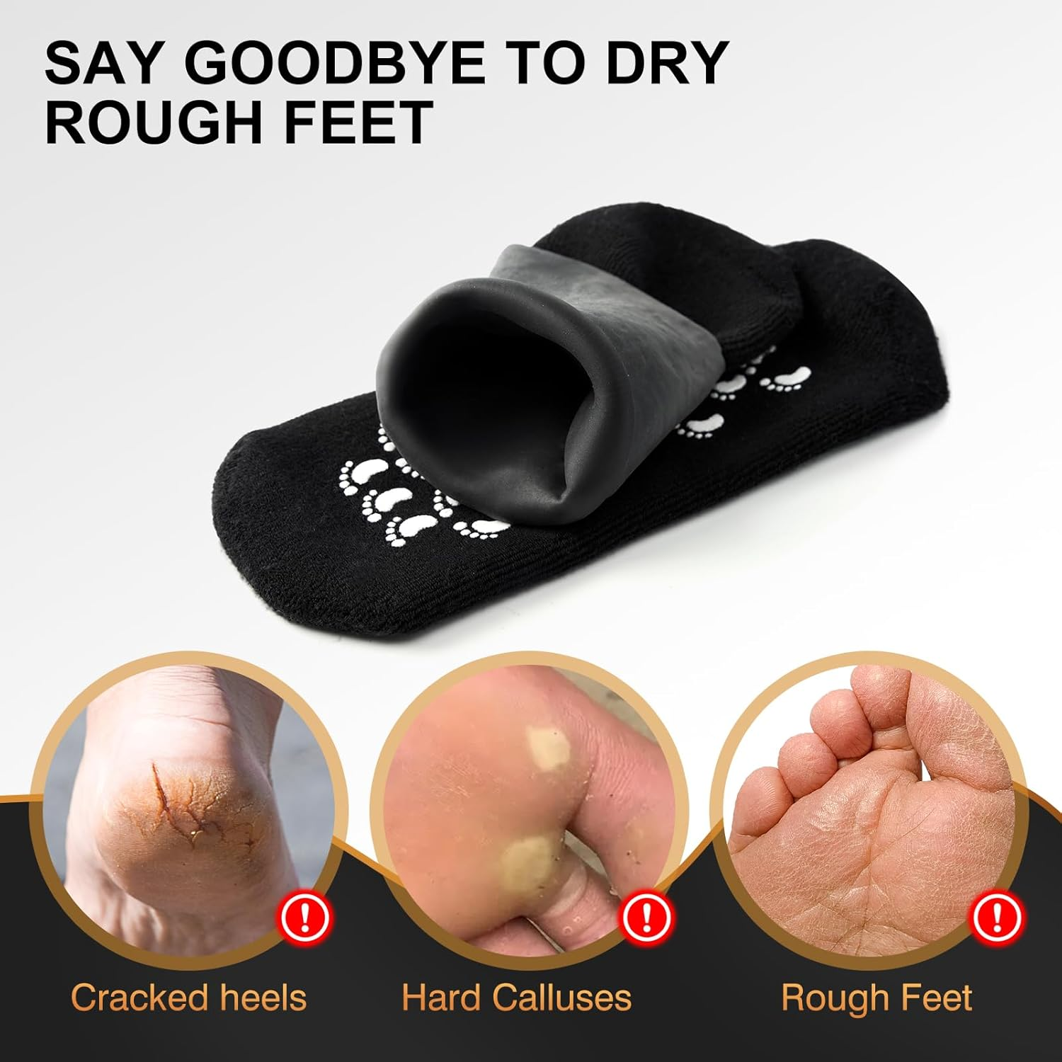 Moisturizing Silicone Socks for Men - Large Size, Ultimate Aloe-Infused Gel for Home Use - Say Goodbye to Dry Cracked Feet Black image number 1