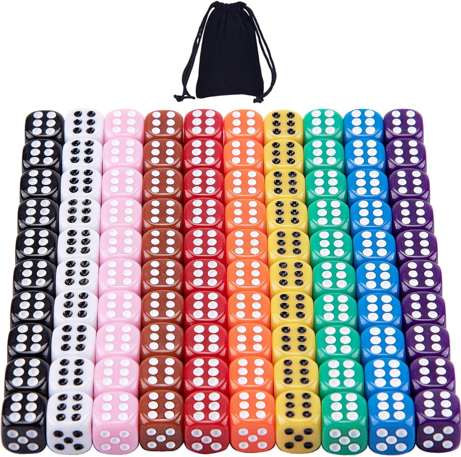 AUSTOR 100 Pieces 6 Sided Game Dice Set 12Mm Square Corner Dice with a Free Pouch