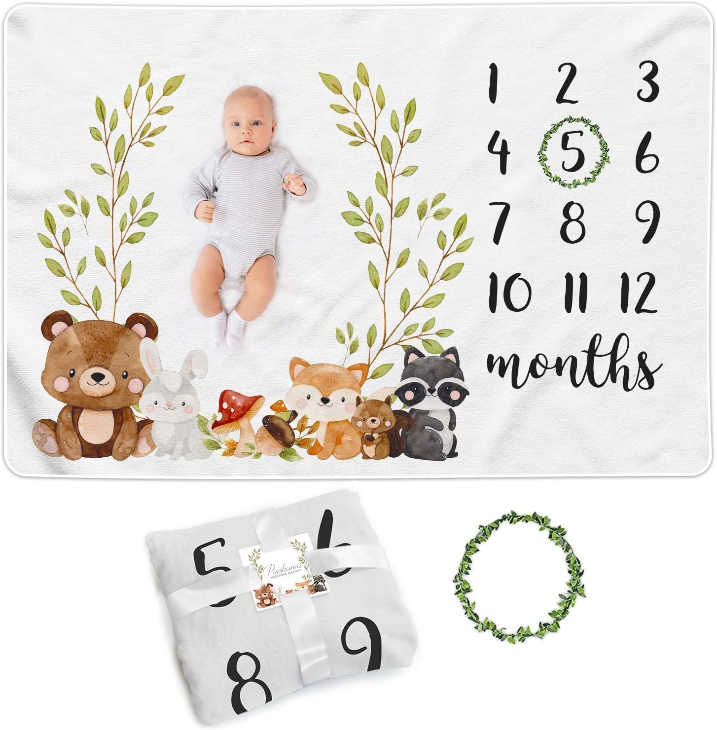 Baby Monthly Milestone Blanket, Soft Jungle Animals 30"X40" Newborn Boys and Girls'S