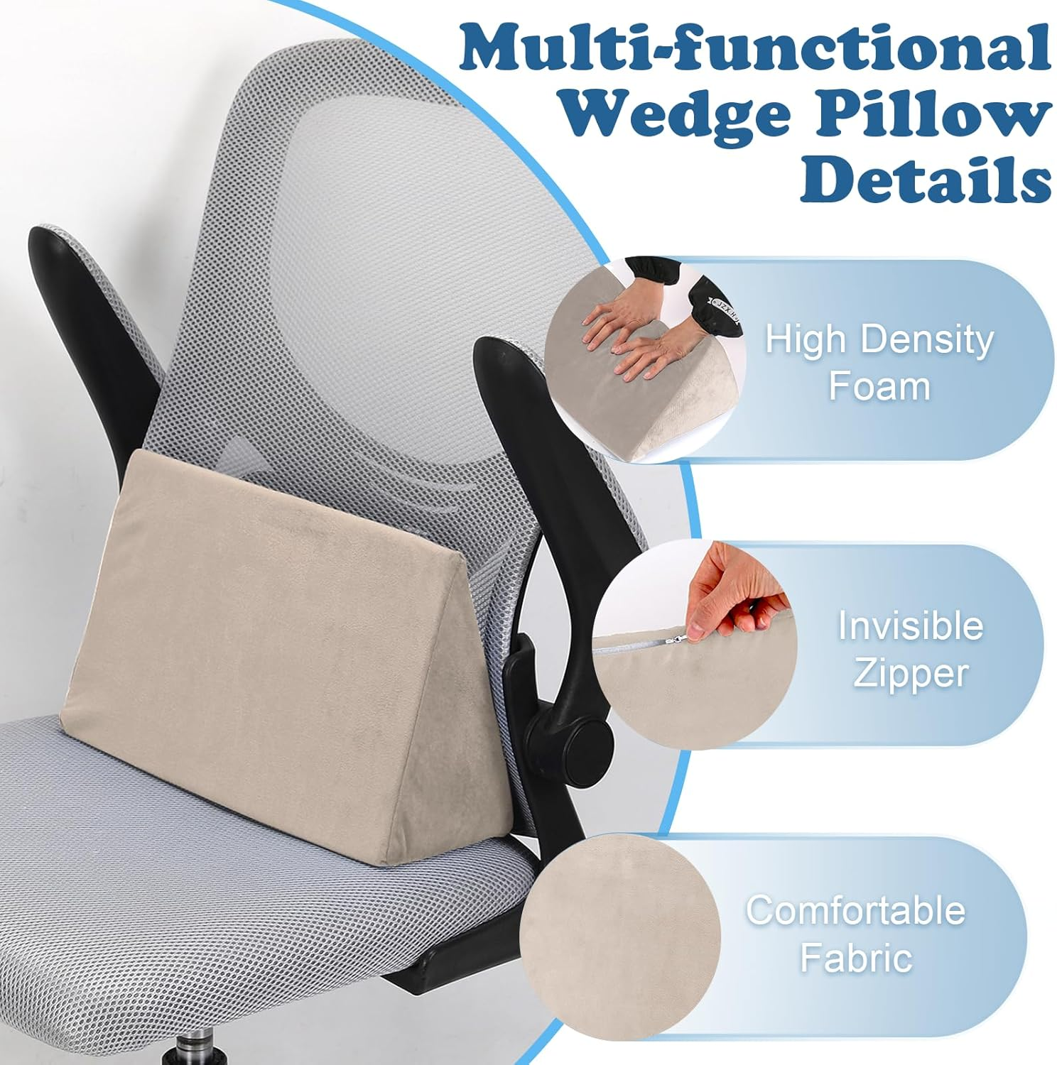 Small Wedge Pillow, Wedge Pillow for Bed Sores, Positioning Pillow, Positioning Wedge, Mini Pillow for Laptop and Yoga, Small Foam Wedge for Chair (1 Unit, Apricot)