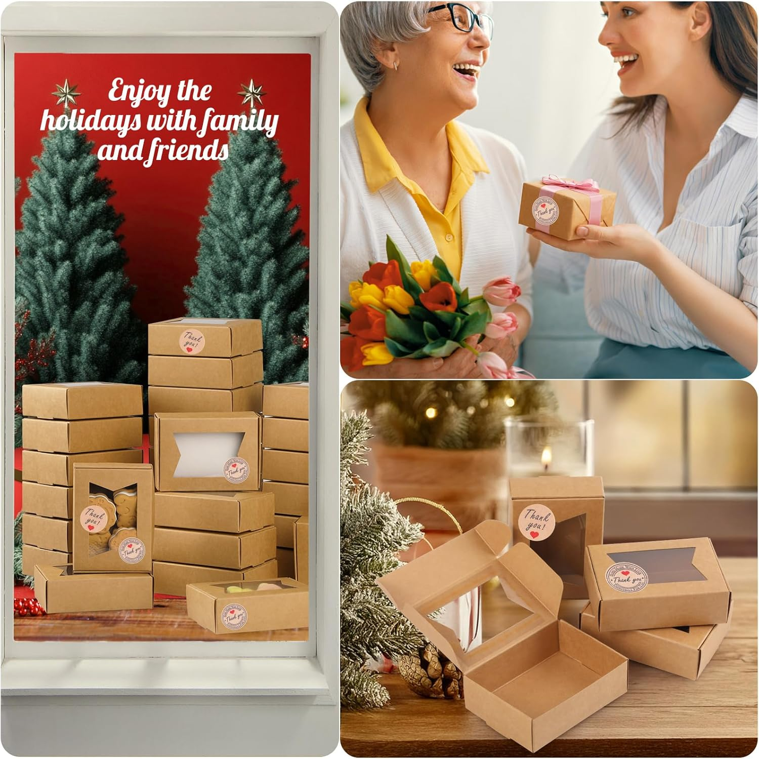 40PCS Mini Kraft Paper Boxes,Geeric Soap Gift Box with Clear Windows 9.7*7*3CM Small Bakery Box Present Treat DIY Essential Oil Candles Cookie Boxes for Candy,Chocolate,Jewelry,Wedding Party Favor image number 3