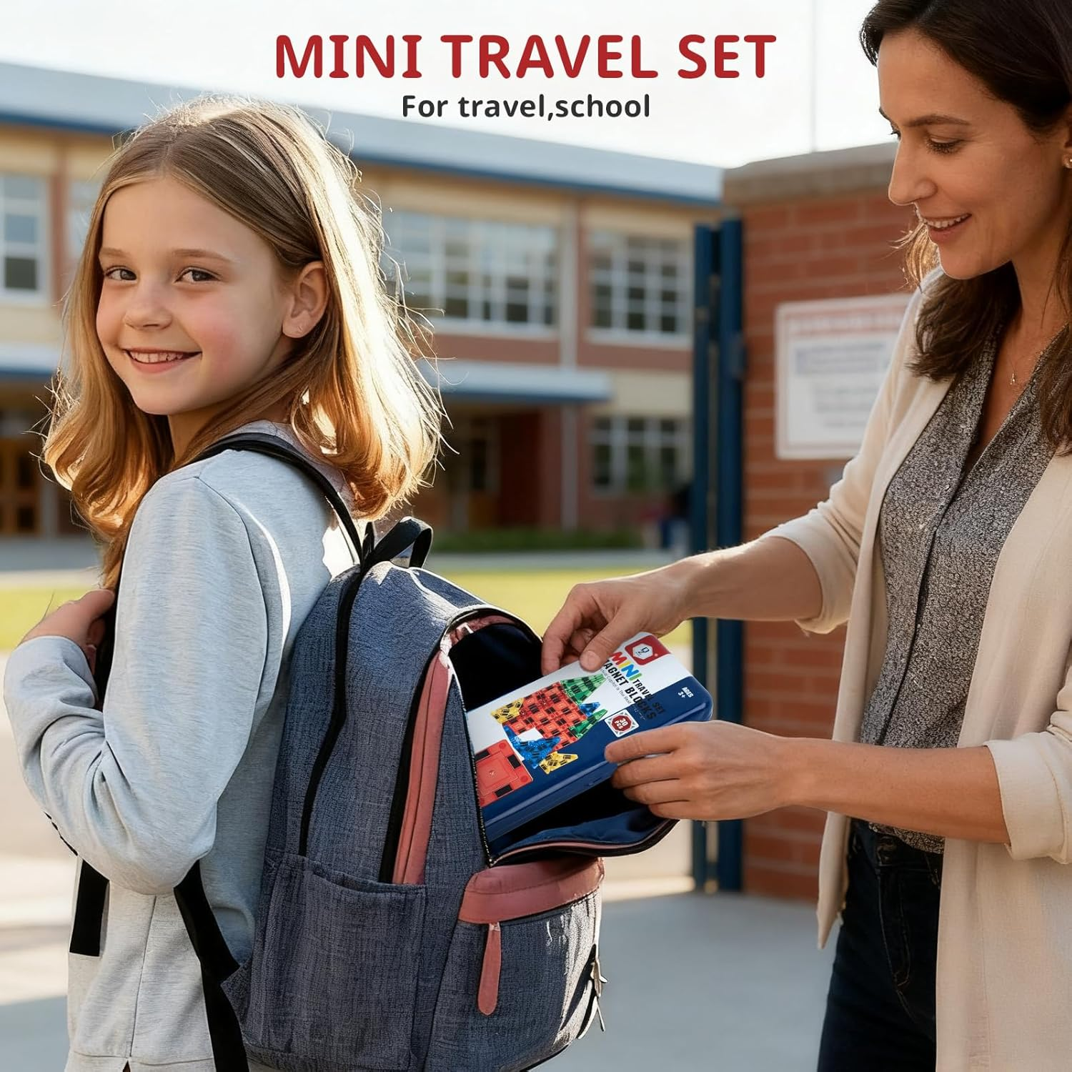 Mini Magnetic Tiles for Kids Ages 3-6, Travel Magnet Building Tiles Set, STEM Educational Building Blocks Set with Iron Box, 30PCS Portable Building Game Toys for Toddlers, Boys & Girls Puzzle Gift image number 2