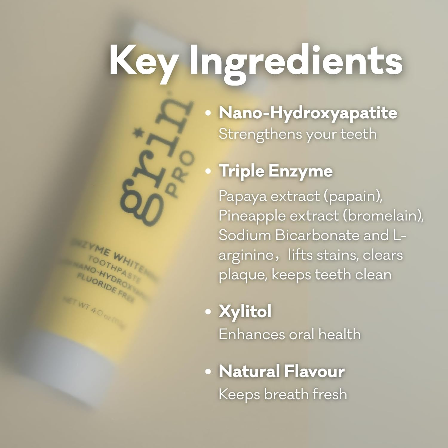 Grin Natural Whitening Toothpaste with Nano-Hydroxyapatite, Enzyme Formula, Fluoride Free, 113G, Made in New Zealand image number 4