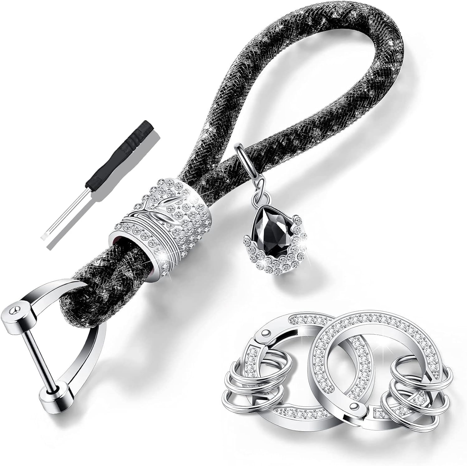 Crystal Car Key Chain for Women, Key Chain Accessories with Bling Rhinestones, Crystal Car Key Ring for All Car Keys