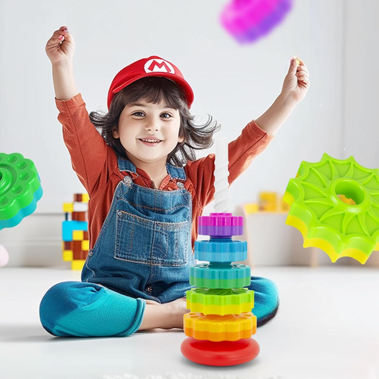 Baby Spinning Stacking Toys for Toddlers 1-3, Rainbow Ring Stacker Montessori Toys for Babies 6-12 Months, 1 2 3 One Year Old Girl Boy Christmas Birthday Gifts, Autism Sensory Learning Toy image number 4