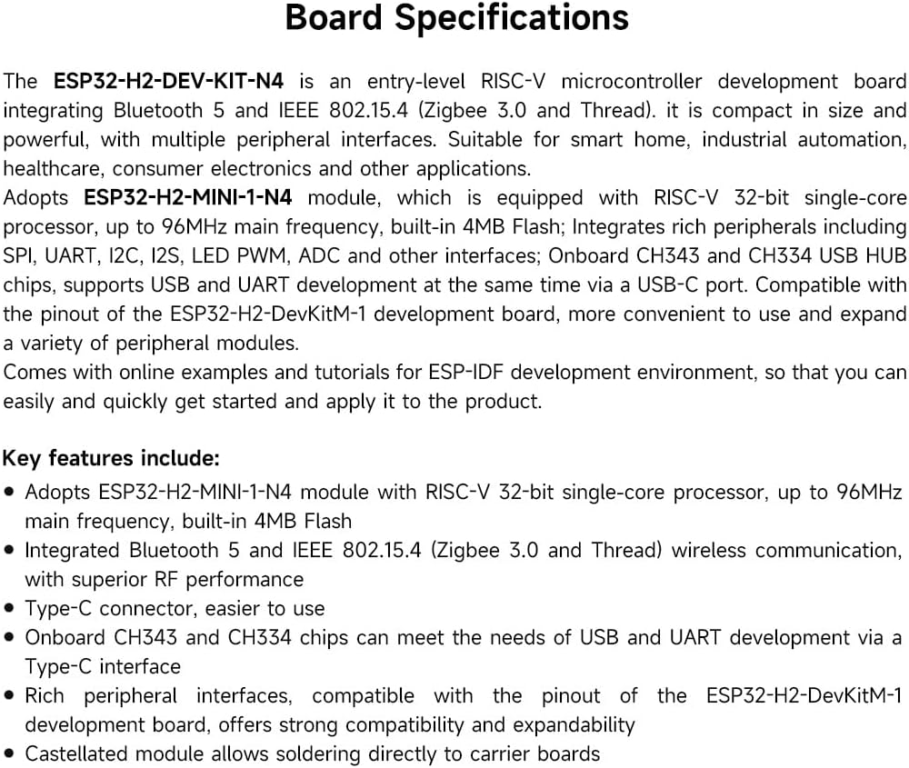 Waveshare ESP32-H2 Microcontroller, 96Mhz Processor, ESP32-H2-MINI-1-N4 Module, Built in 4MB Flash, Supports Ble/Zigbee/Thread Communication with Pre-Soldered Header image number 2