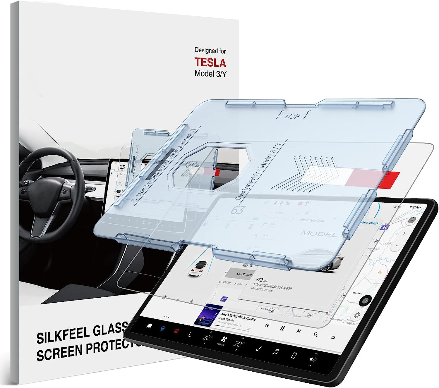 Ixtra Glass Screen Protector for Tesla Model 3 (2017-2023) / Tesla Model Y (2020-2024) Center Control Touch Screen Car Navigation Screen Protector [Anti Glare] [Auto-Alignment] [Tempered Glass] image number 3