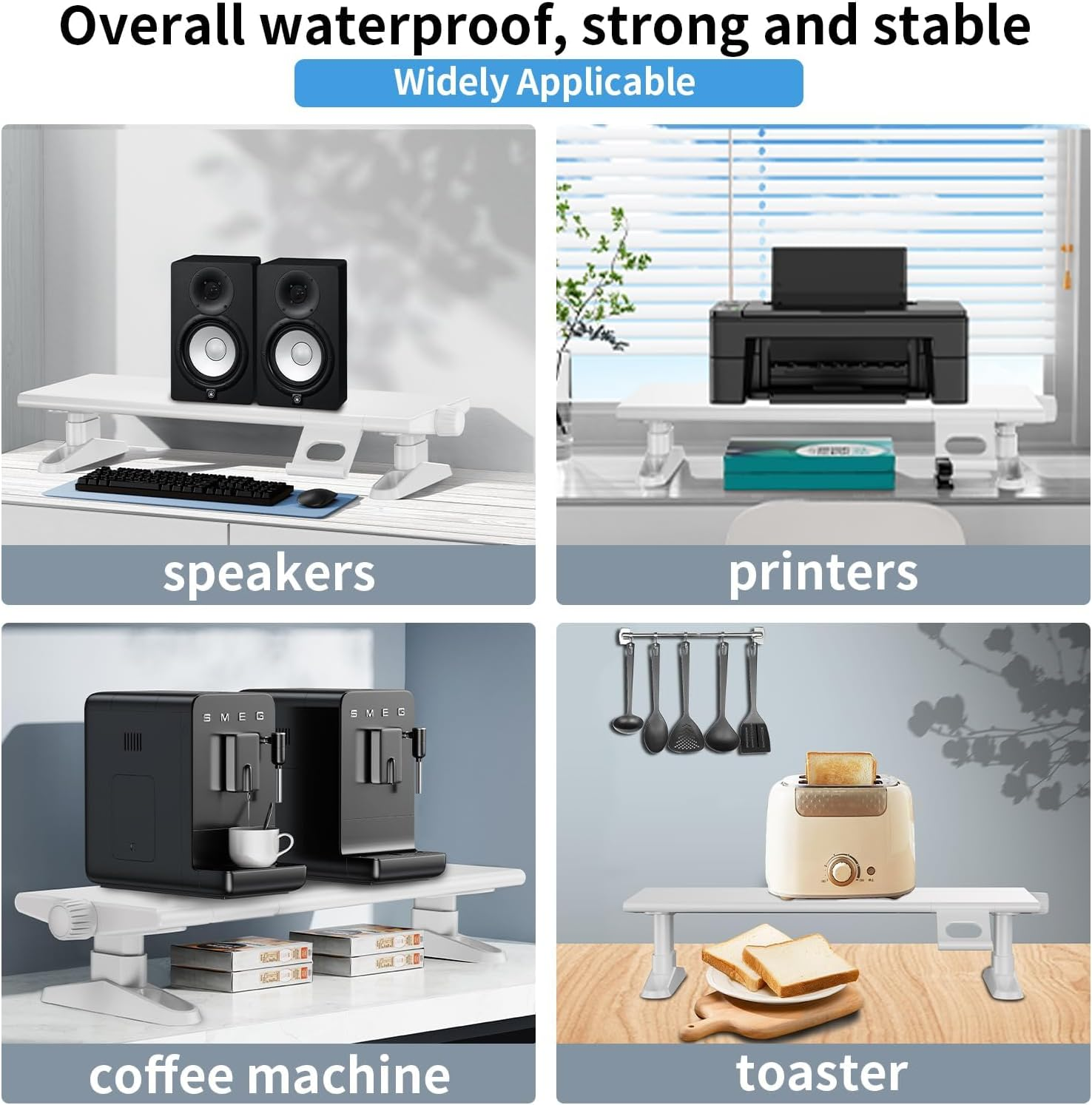 Computer Monitor Stand Riser for Desk, 12-16 Cm Freely Height Adjustable with Cellphone Holder, XICEN Multi-Purpose Desktop Organizer Monitor Stands Riser for Computer, Laptop, Printer, TV (White) image number 4