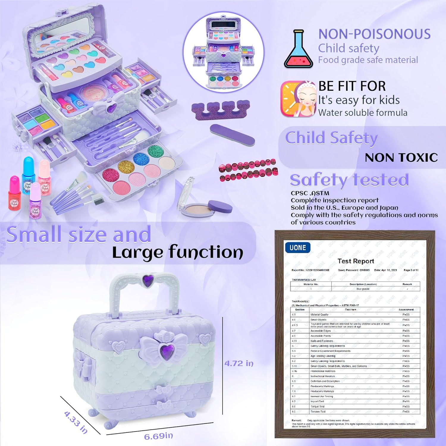 Kids Makeup Kit for Girl - 57PCS Kids Toys Make up Set,Non Toxic & Washable Little Girls Toddler Toy,Princess Toys Play Makeup for Children Age 4-12 Years Old,Teen Christmas & Birthday Gifts (Purple) image number 4