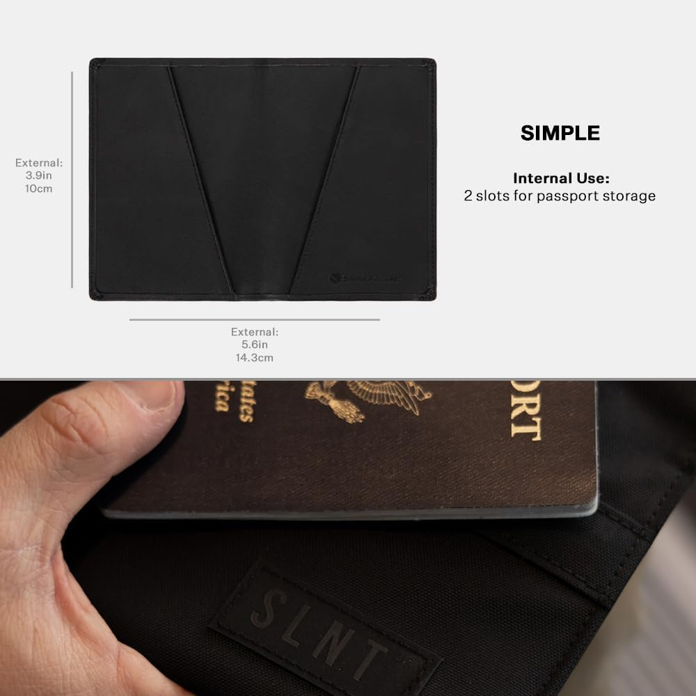 SLNT Leather RFID Blocking Passport Wallet - 4 Card Slots & Passport Slot, Clean, Sleek, Stylish, Minimal Design - for Travel, Prevents Hacking & Identity Theft (Simple Style, Black)