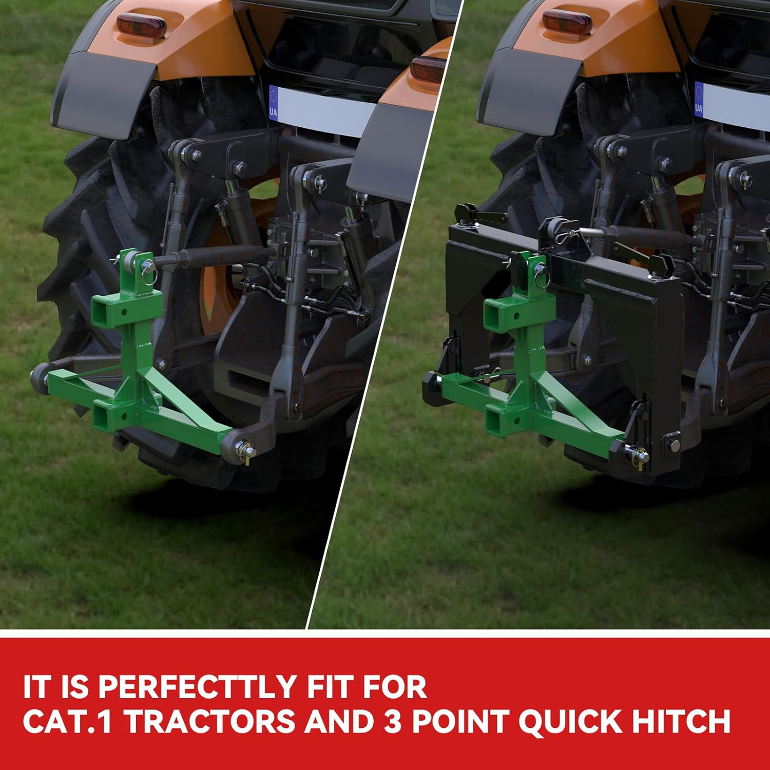 Green 3 Point Hitch Receiver with Dual 2&rdquo; Receiver, 3 Point Trailer Hitch for Tractor, Fit for Standard/5Th Wheel/Goose Neck Connections, 3 Pt Quick Hitch Farm Equipment and Subcompact Trailer Hitch image number 4