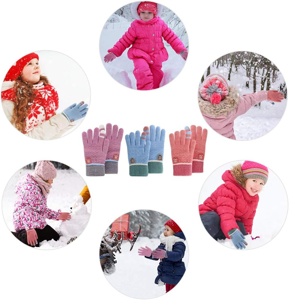 ORVINNER Kids Winter Gloves for Boys Girls, 3 Pairs Children Warm Wool Lined Gloves Toddler Thermal Knitted Mittens - A2 - Black / Dark-Blue / Gray Pack image number 7