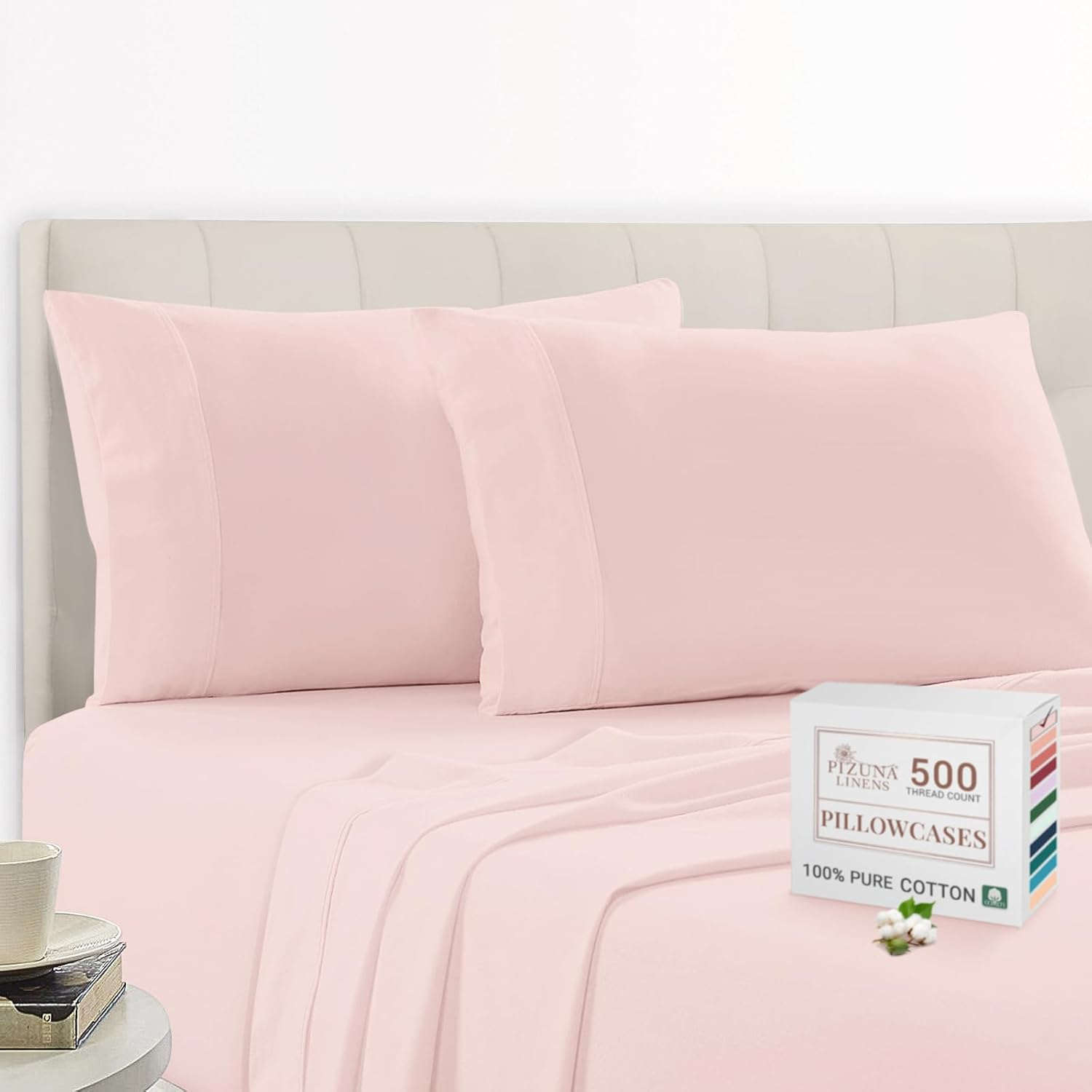 Pizuna Cotton Pillow Case Standard Size, Soft 500 Thread Count, 100% Combed Cotton Sateen Weave Hotel Quality Pillowcases (Antique Silver Pillow Covers Set of 2) - Baby Blue image number 2