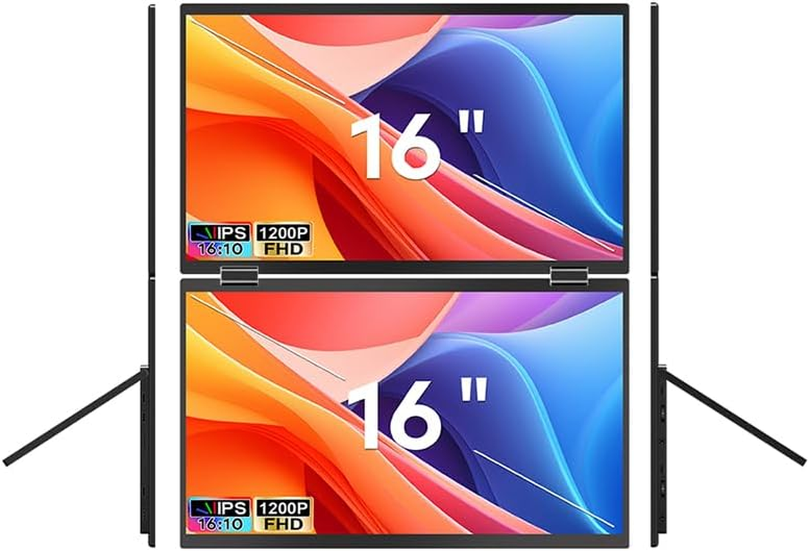 Trion 16 Inch Full HD Foldable Dual Portable Monitor Plug & Play Laptop Screen Extender for Windows, Macos, Android, Ios USB-C/HDMI Compatible with Xbox, PS4, Nintendo Switch (16 Inch) image number 1