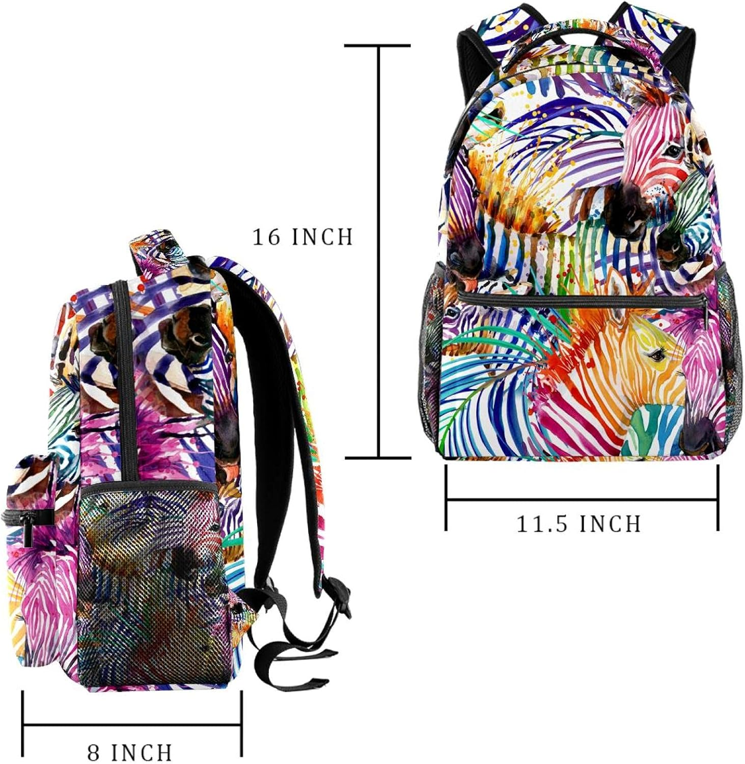 Tropical Nature Watercolor Zebra Backpack Students Shoulder Bags Travel Bag College School Tote Backpacks image number 2