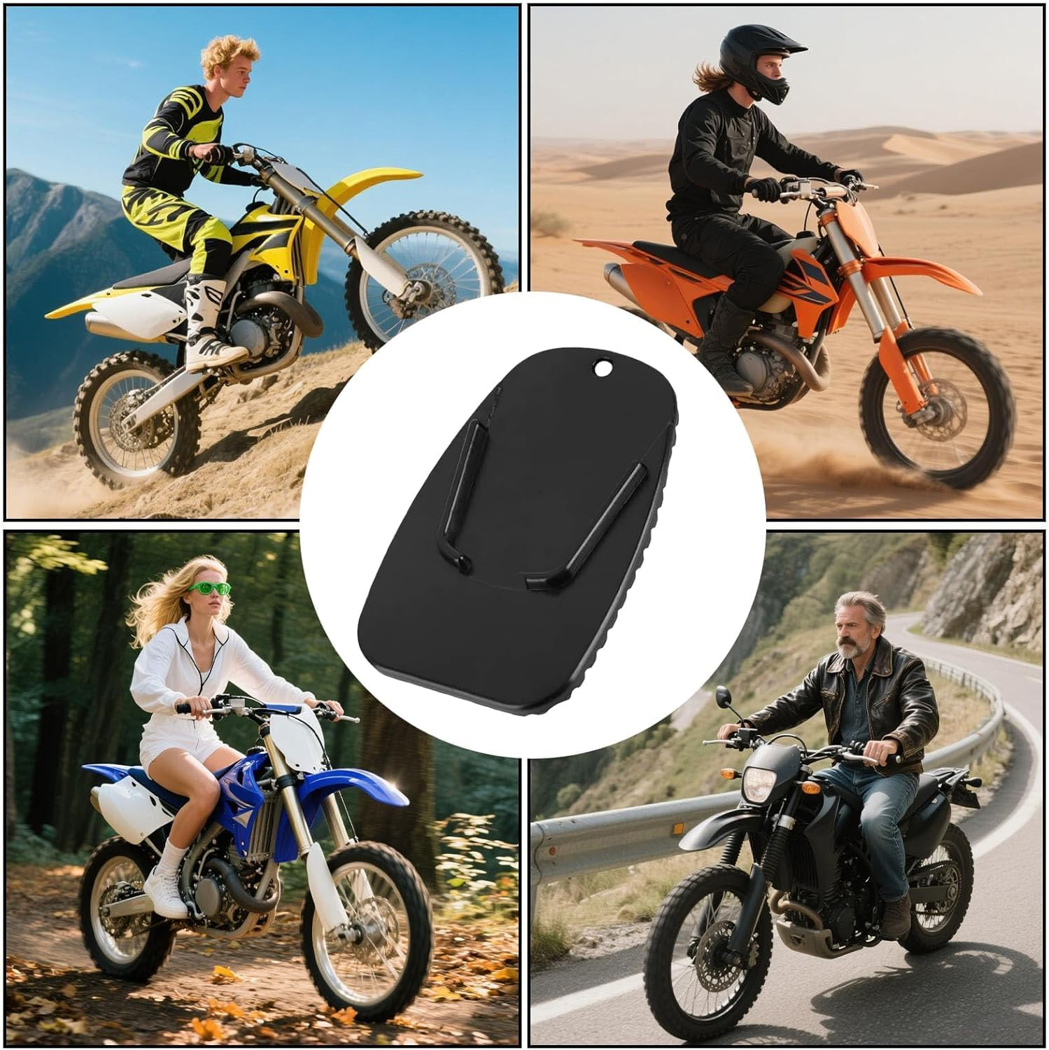 2Pcs Motorcycle Side Stand Puck, Motorbike Support Stand Kickstand Pad with Anti-Slip Base for Parking on Soft Ground, Grass, Garage and Camping image number 1