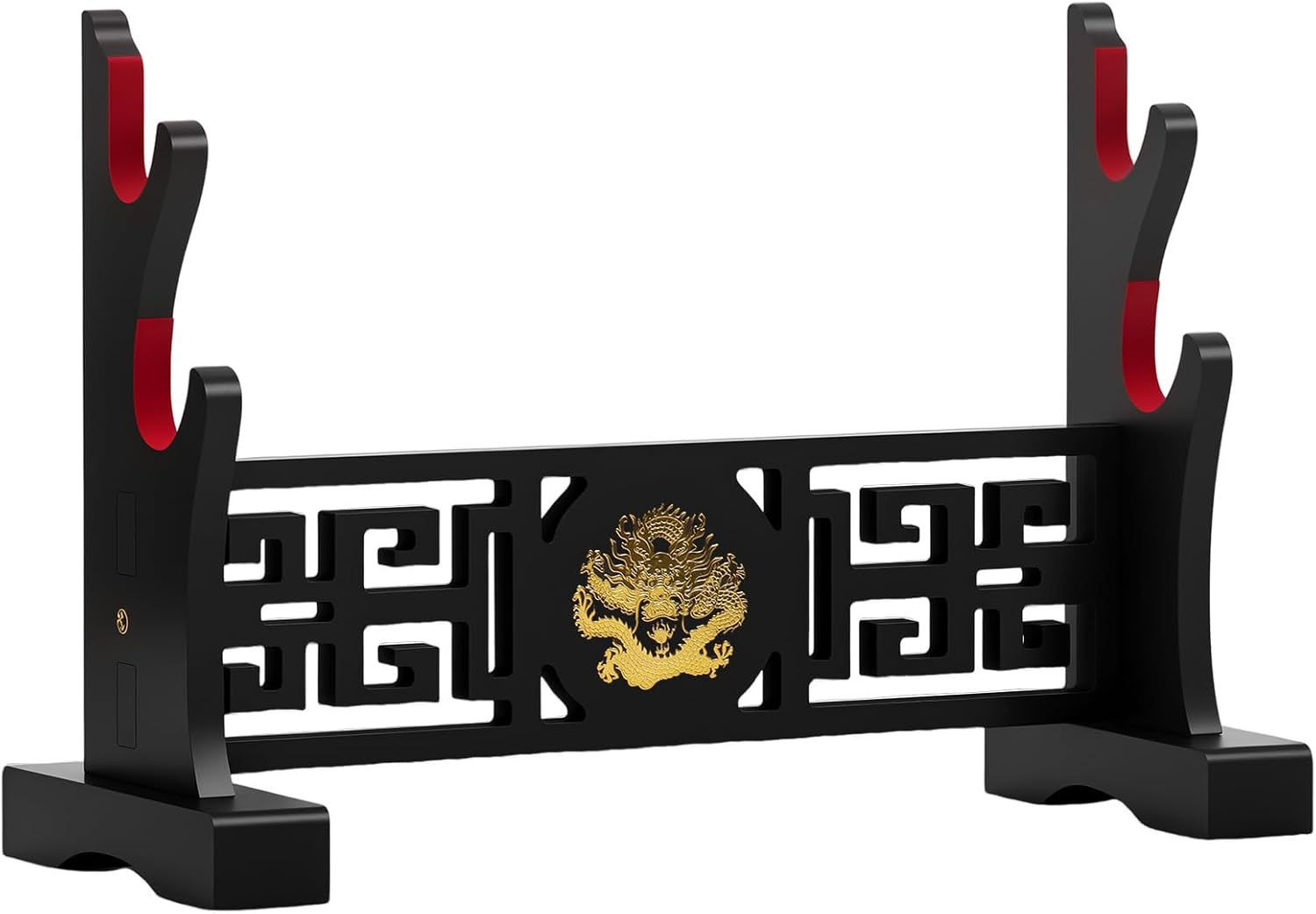 Rdjeokf Sword Stand Display, Samurai Sword Holder Stand Desktop, 2 Layer Display Sword Stand Showcase, with Golden Dragon Pattern Velveteen Protection, Wooden Rack for Knife, Dagger at Home image number 1