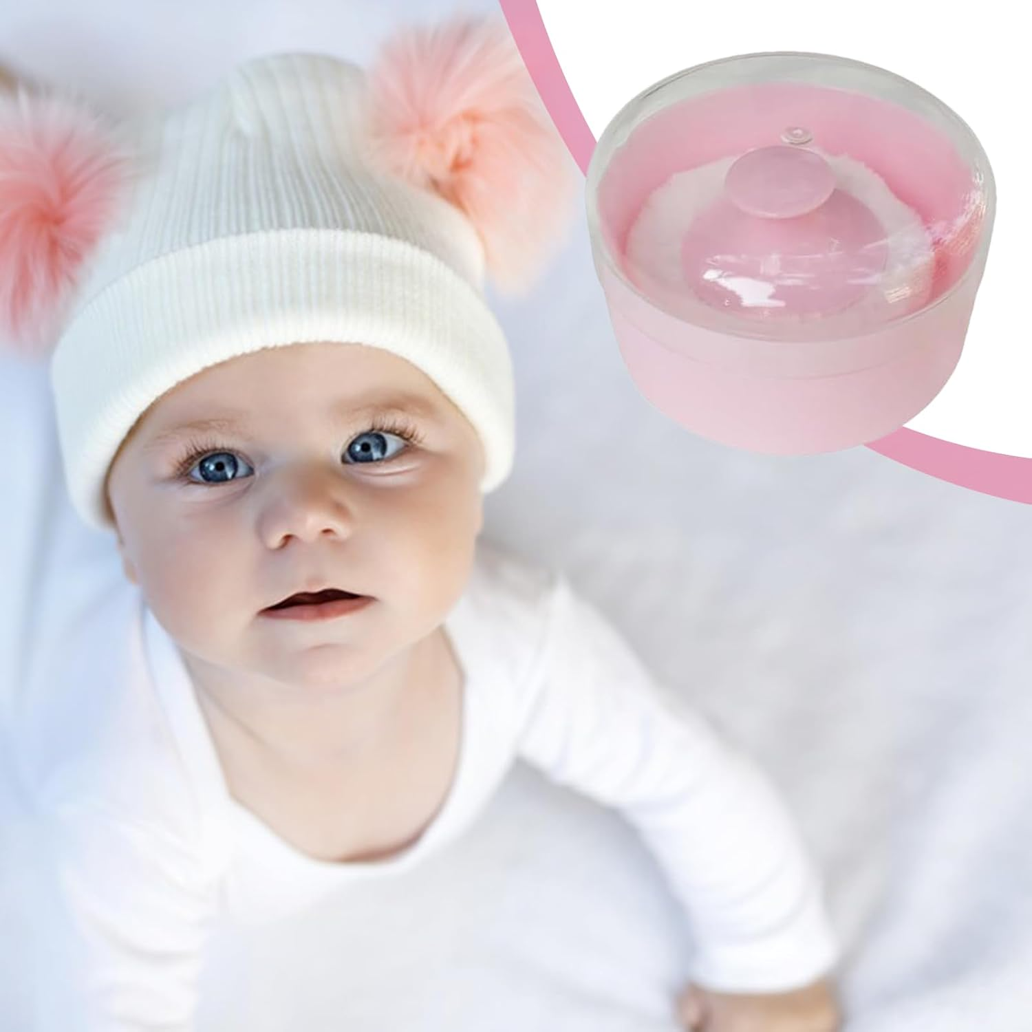 Baby Powder Puff and Container Travel - Baby Loose Powder Puff - Sponge Storage Case for New Parents Babysitters Pediatric Nurses Nursery Bath Time Travel Caregivers Home image number 5