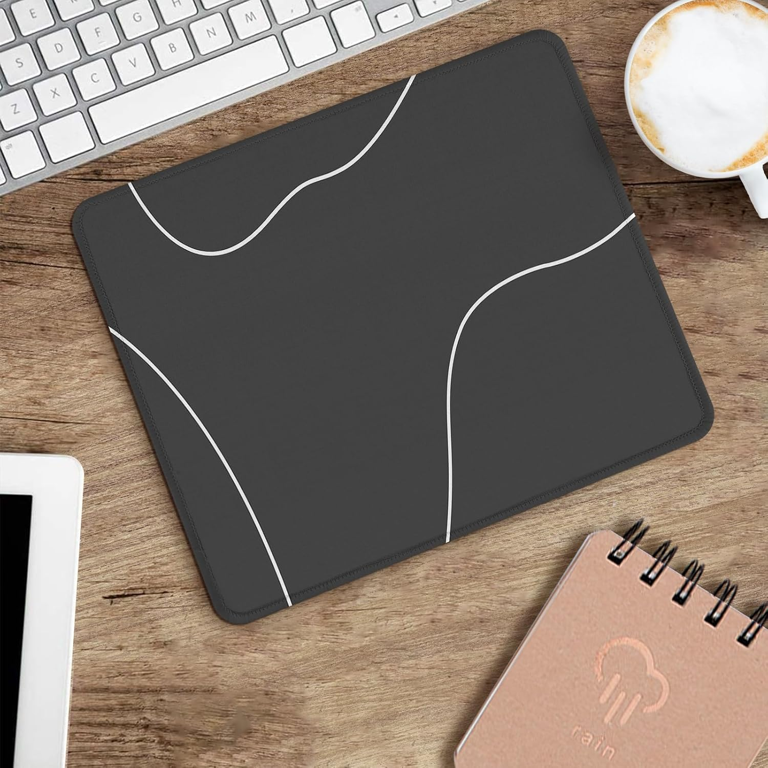 Square Aesthetic Cute Heart Mouse Pad Office Home Personalized Mouse Mat Waterproof Mouse Pad Non-Slip Rubber Base Computer Mouse Pads for Wireless Mouse,Black（Line） image number 6