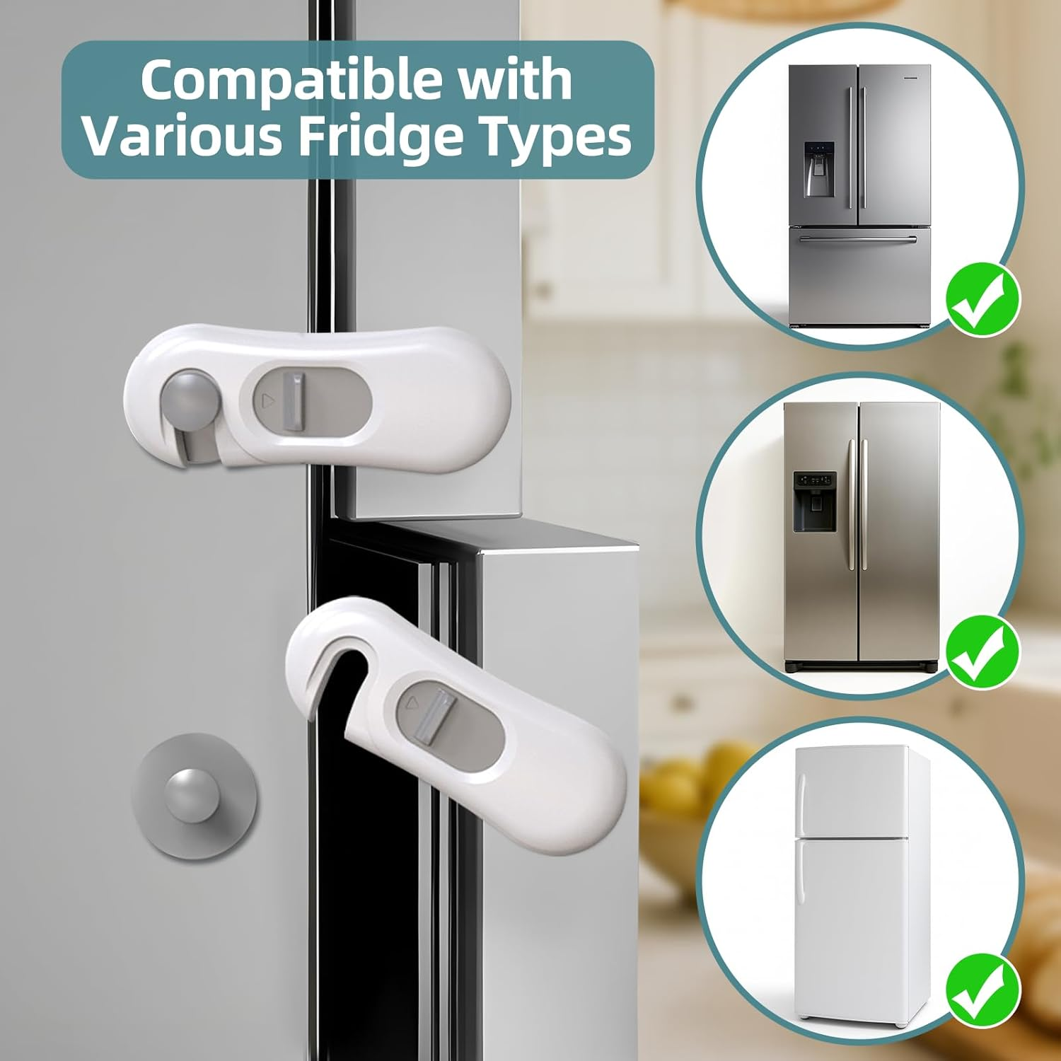 Gautio 5-Pack Child Safety Fridge Locks for Kid & Pet, Baby Proof Refrigerator Lock with 3M Adhesive, Toddler Freezer Lock for Cabinet, Drawer, Oven, RV Refrigerator, Closet, Doors, No Tools Needed & Easy Installation image number 1