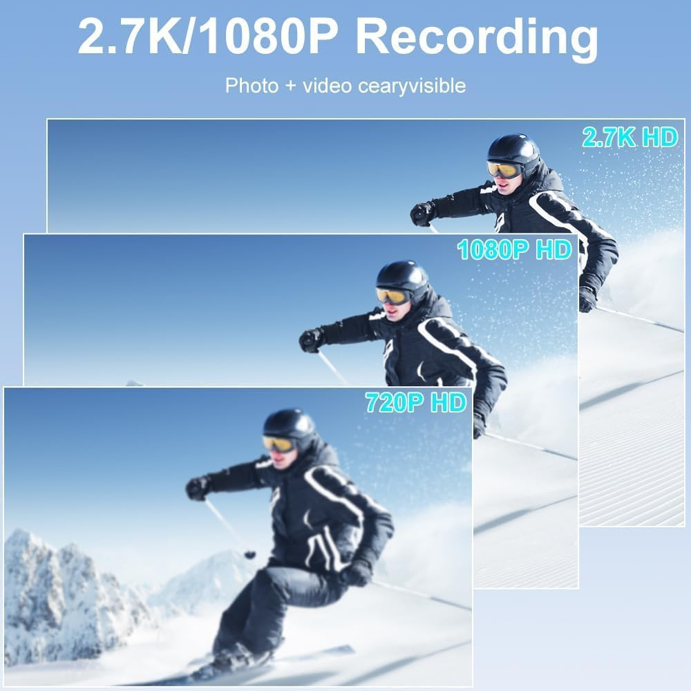 B-Qtech 180&deg; Action Camera, Wearable Sports Camera with 1.47 Inches IPS HD Display Screen, 2.7K Wide-Angle Video, Small Body Cam for Cycling, Diving, Travel, and Outdoor Adventures