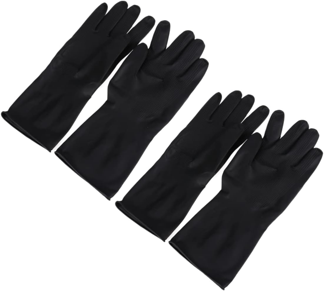 Beavorty 2 Pairs Professional Hair Coloring Accessories Reusable Dye Gloves Salon Gloves Black Rubber Gloves Hand Protectors Hair Dye Gloves Reusable Rubber Gloves Clean Shampoo image number 1