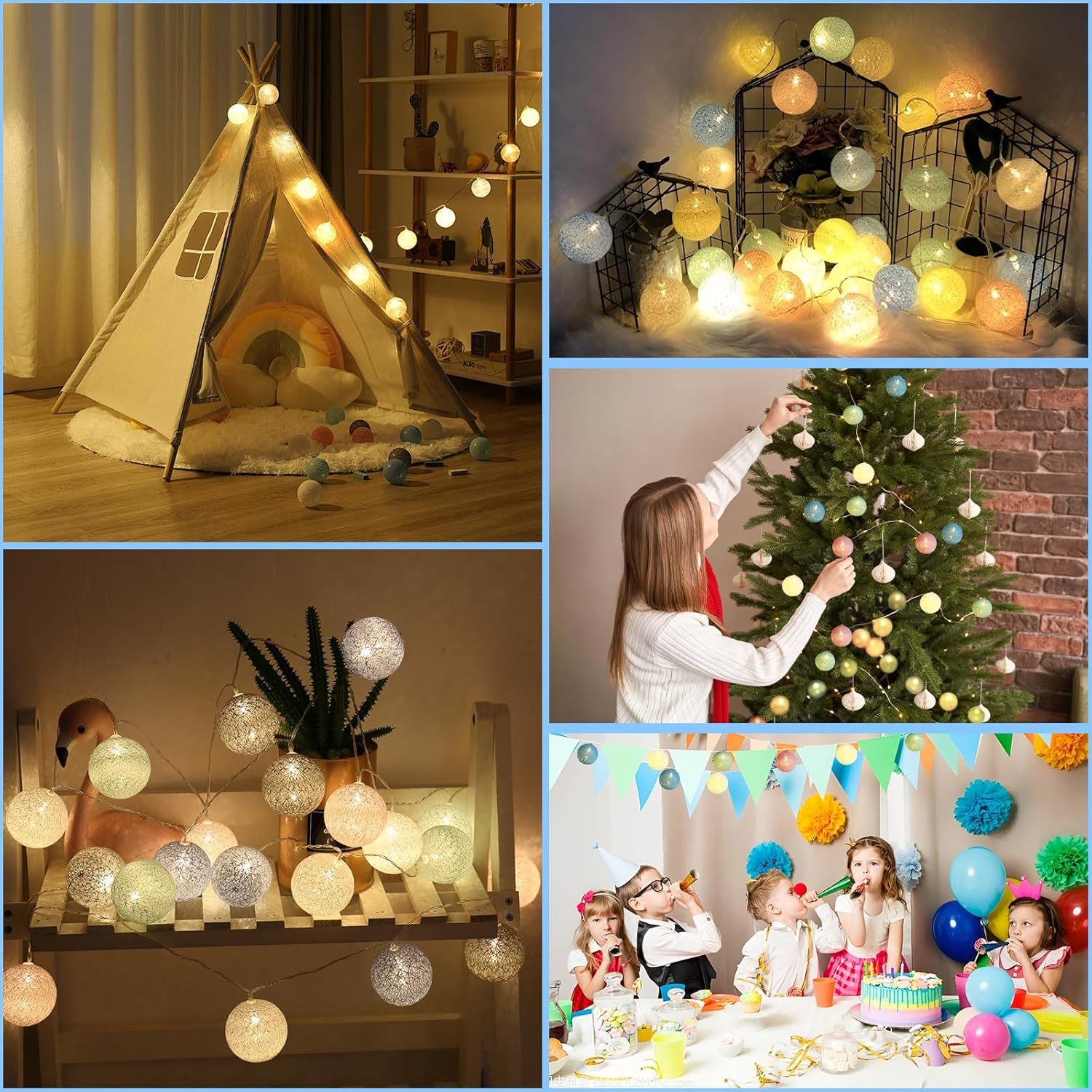 Xmart Fairy Lights Indoor Battery 20 LED 3 Metres / 2.36 Feet Cotton Swab Lamp External Battery Fairy Lights Balls for Holiday Party Living Room Wedding Balcony (Macaron Colour) image number 6