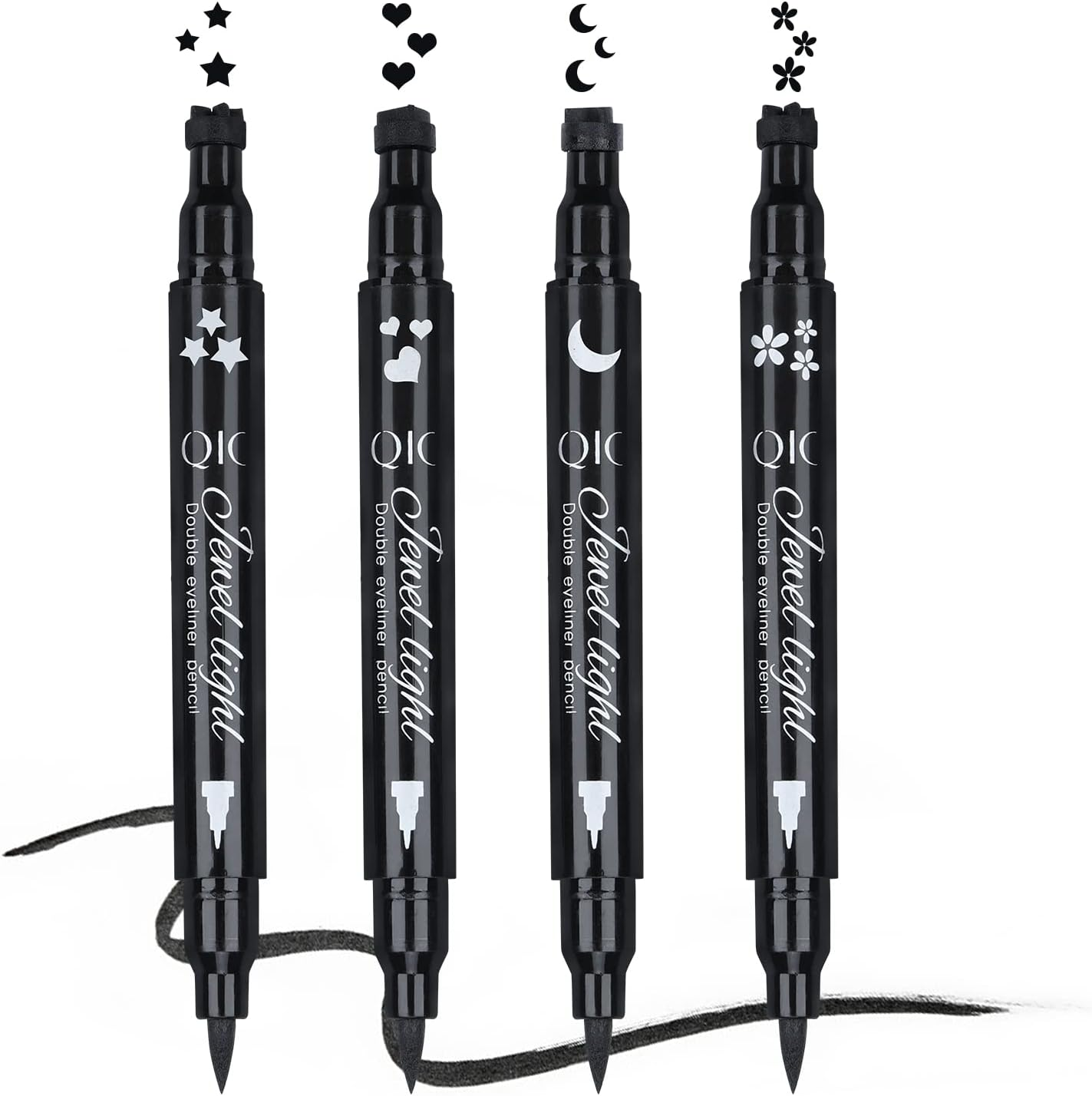 Yuccer Pack of 4 Liquid Eyeliner Stamps Waterproof Black Eyeliner Liquid Eye Liner Eye Makeup (Star+Moon+Heart+Flower) image number 6